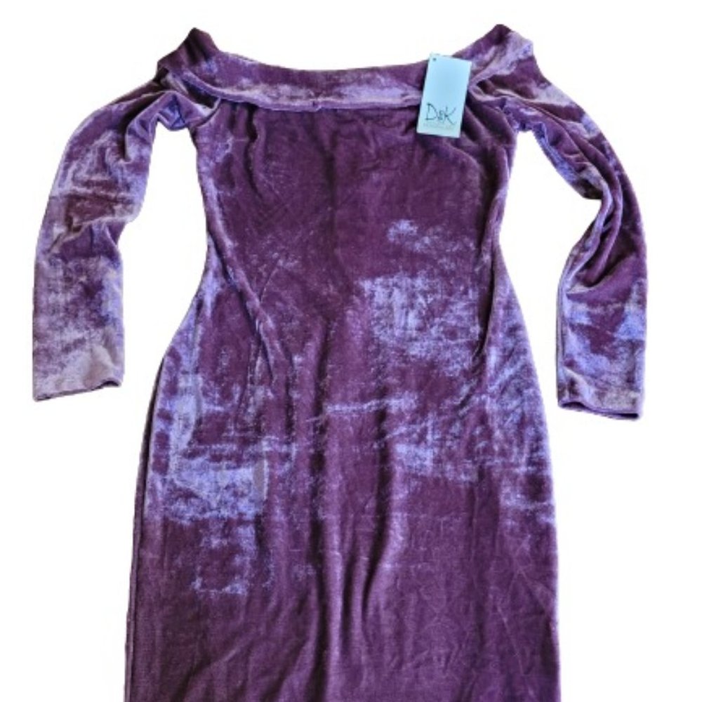 Off Shoulder Iris Dress - Long Sleeve Mauve Veltet